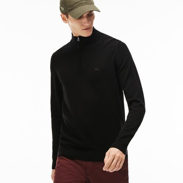 Lacoste Men's Zippered Stand-Up Collar Wool Jersey Sweater