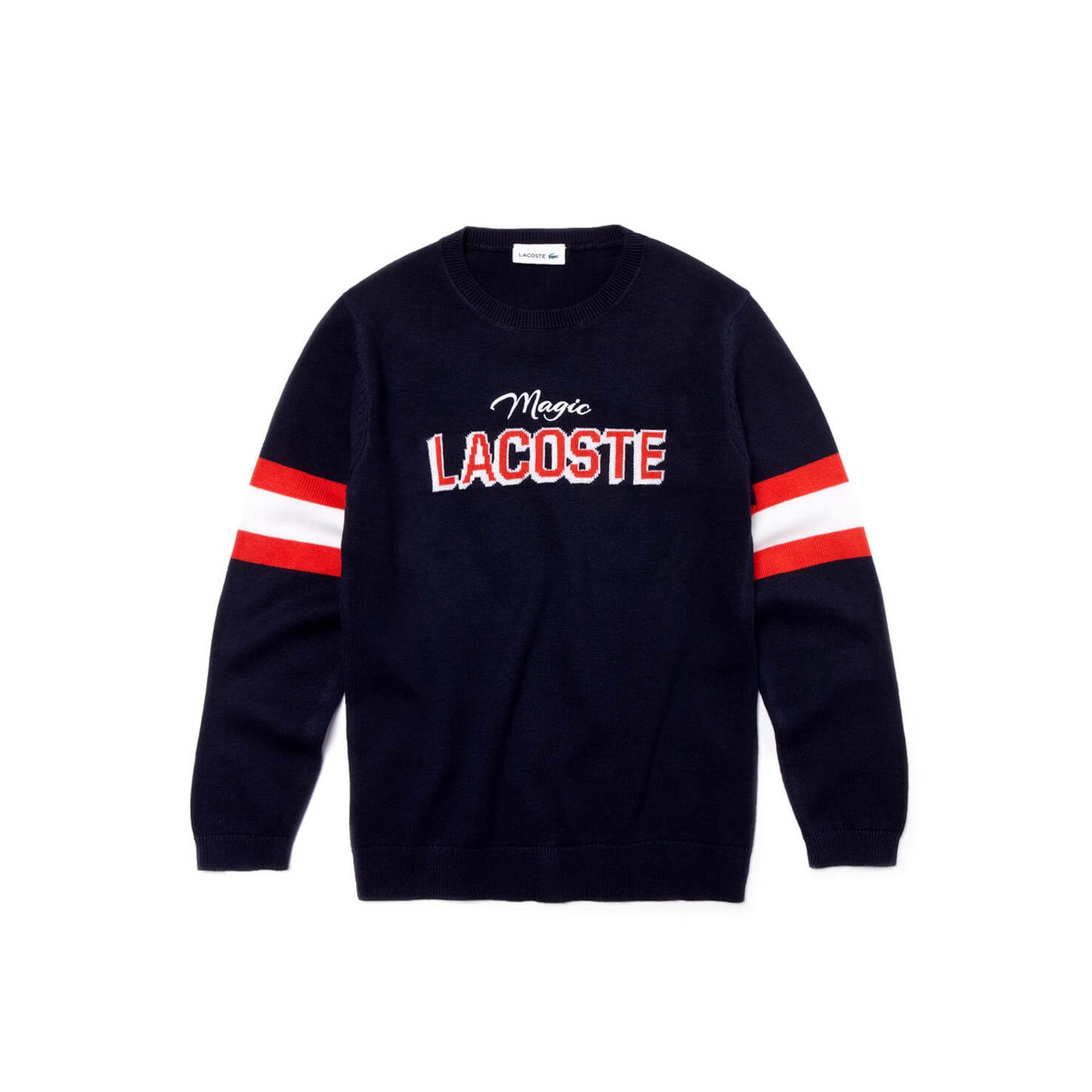 Lacoste Kids' Design Crew Neck Cotton And Wool Sweater