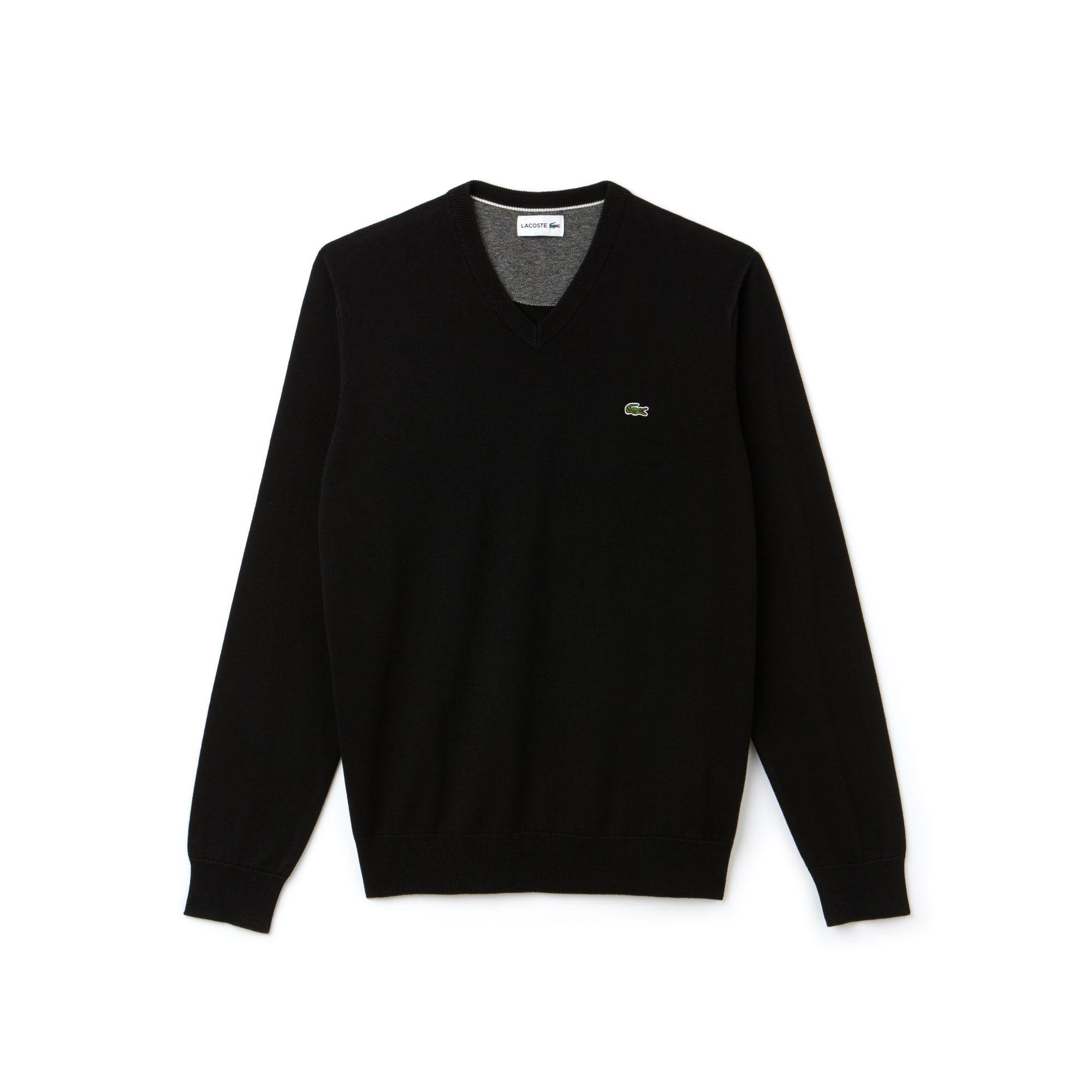 Lacoste Men's V-Neck Caviar Piqué Accent Cotton Jersey Sweater