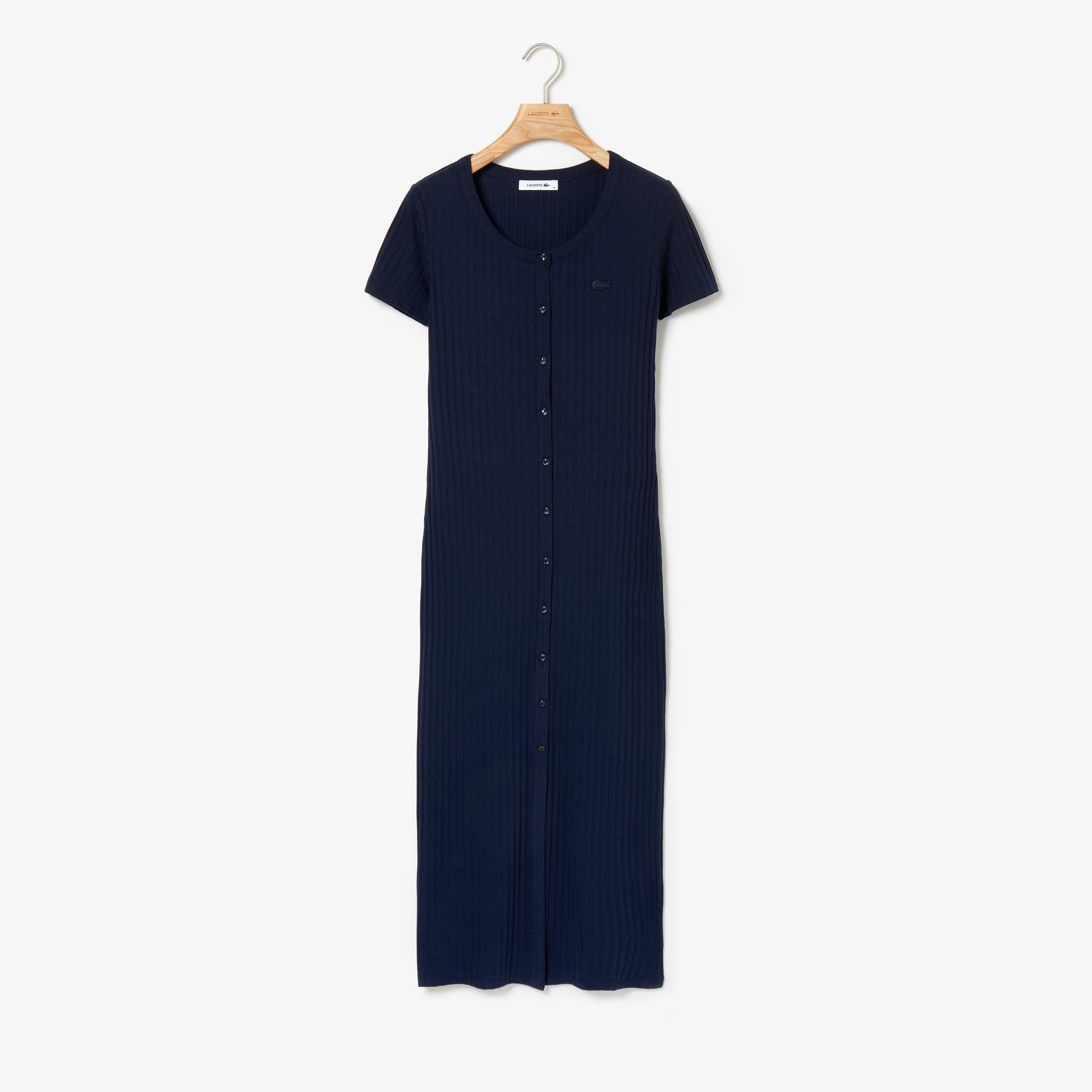 Lacoste Women's Long Buttoned Ribbed Dress