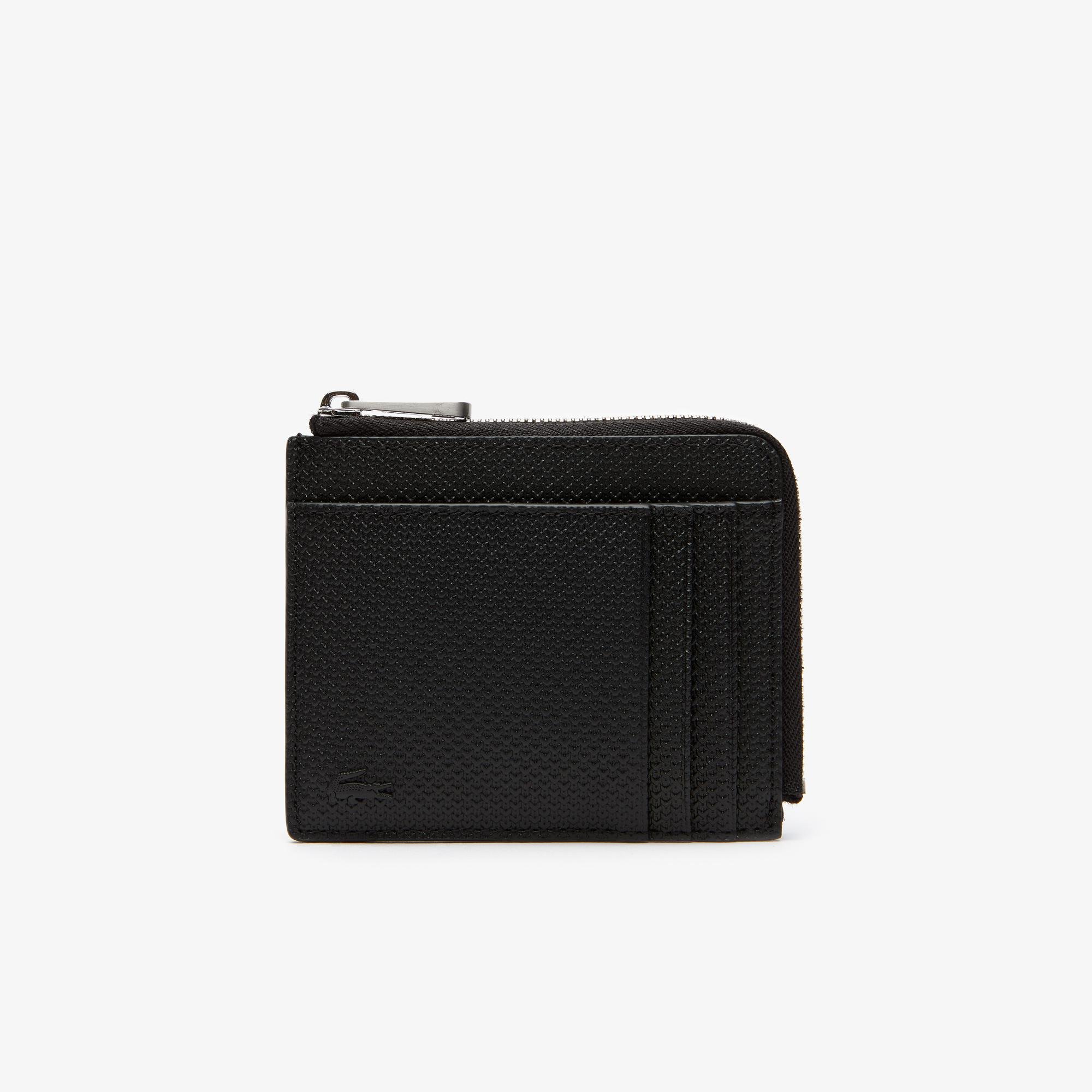 Lacoste Men's Chantaco Matte Piqué Leather Zip 4 Card Holder