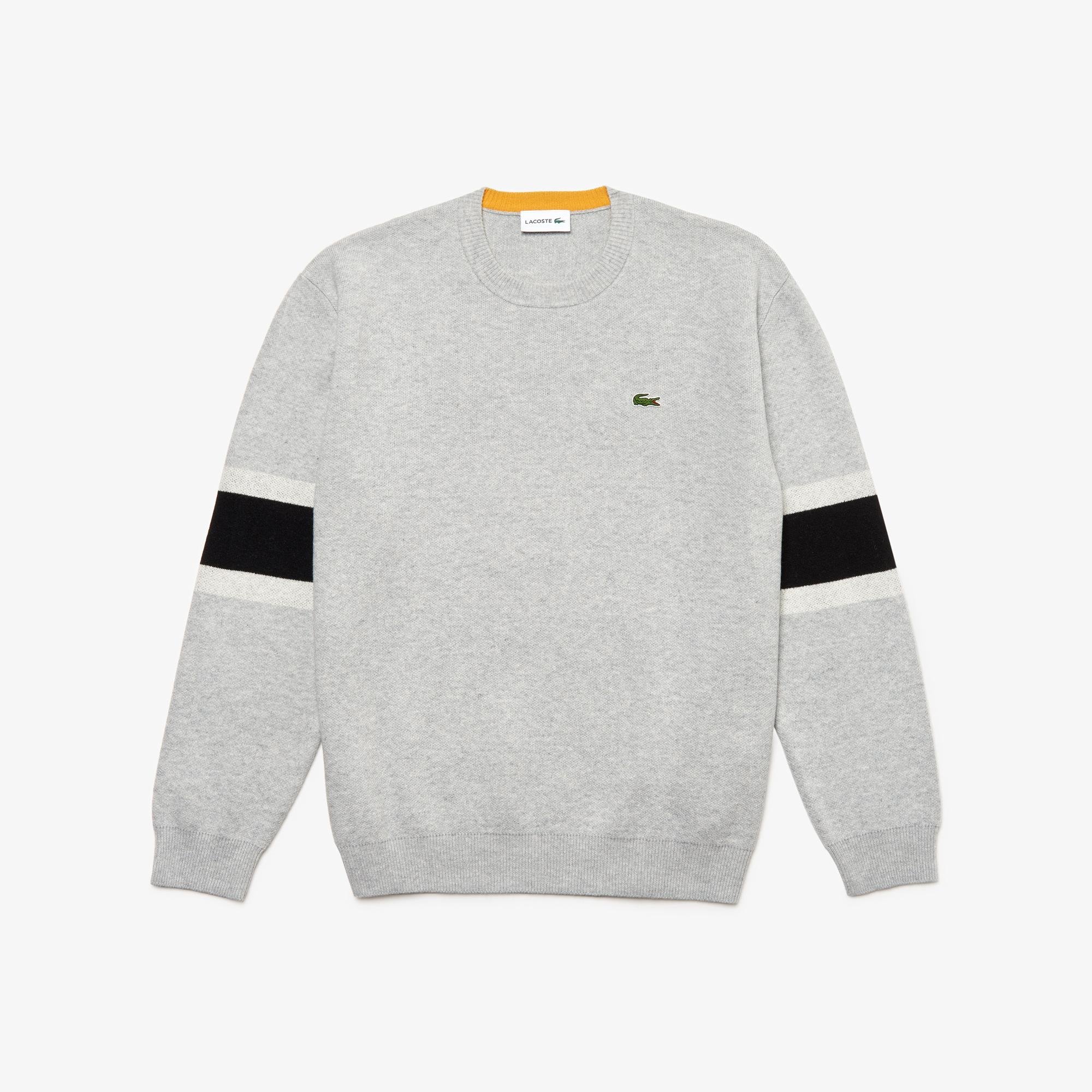 Lacoste Men's Crew Neck Contrast Bands Heathered Jacquard Sweater