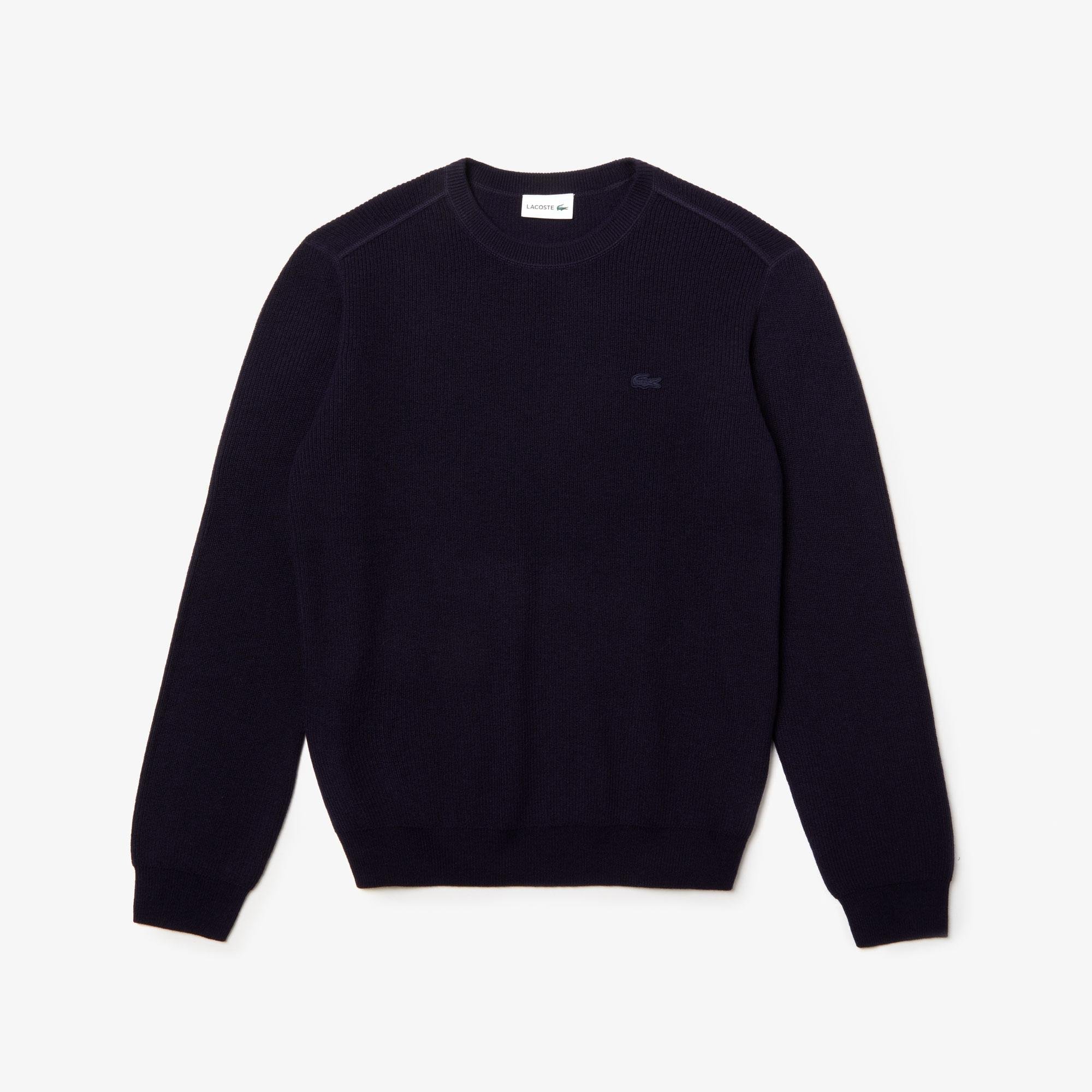 Lacoste Men's Crew Neck Wool And Cashmere Blend Knit Effect Sweater