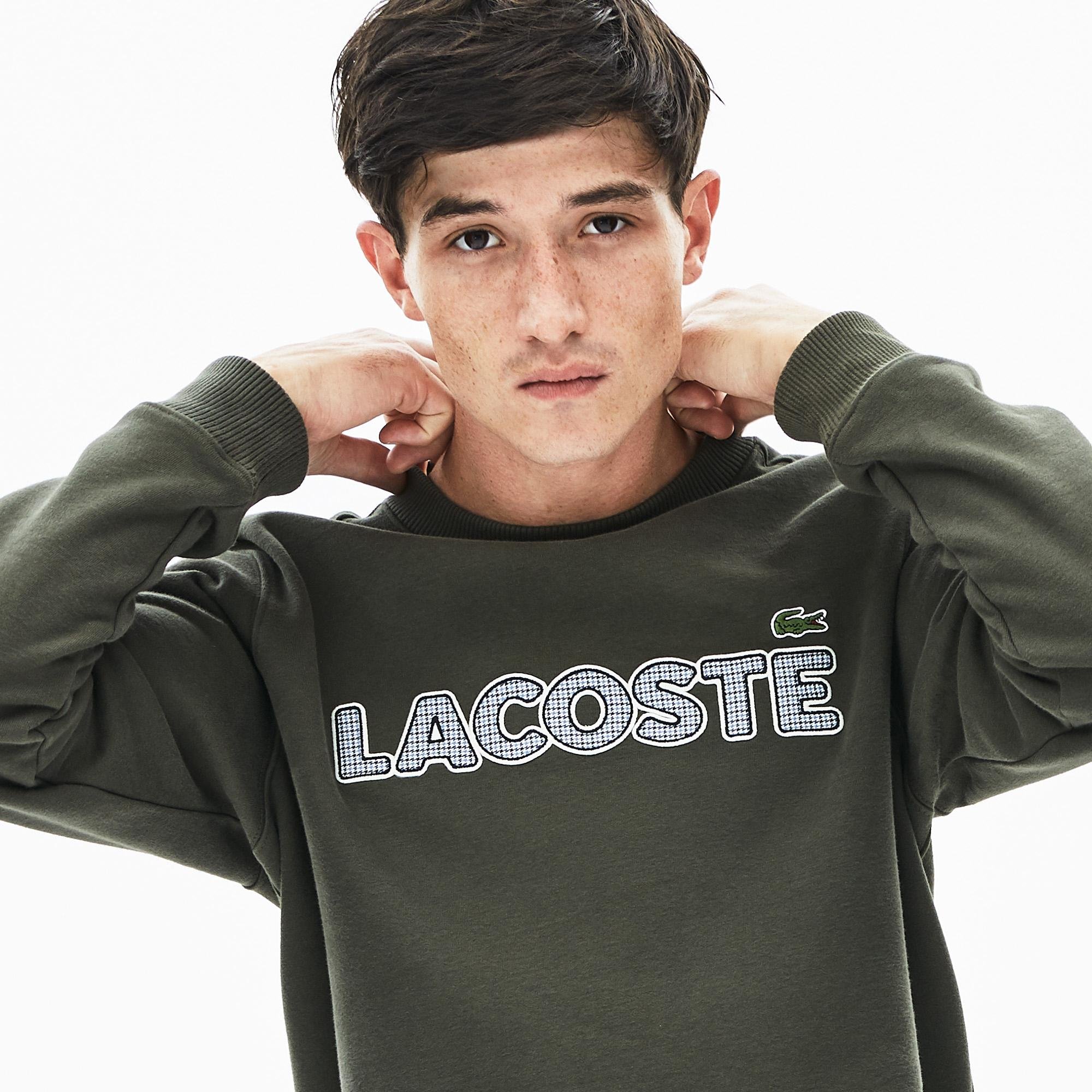 Lacoste Men's Crew Neck Check Lacoste Badge Fleece Sweatshirt