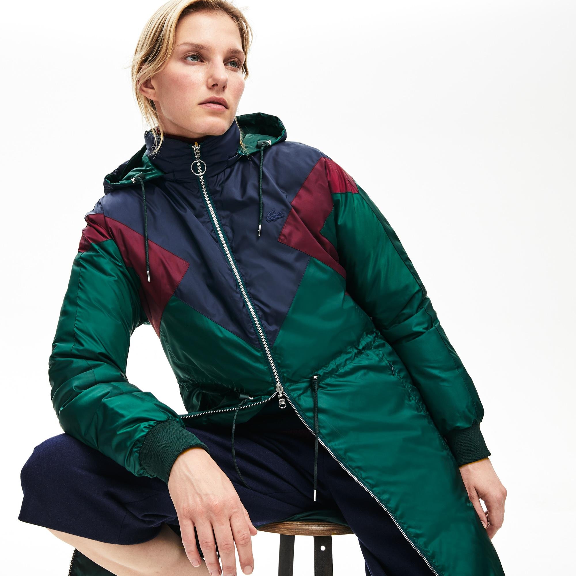 Lacoste Women's Optional Colourblock Reversible Water-Resistant Long Quilted Jacket
