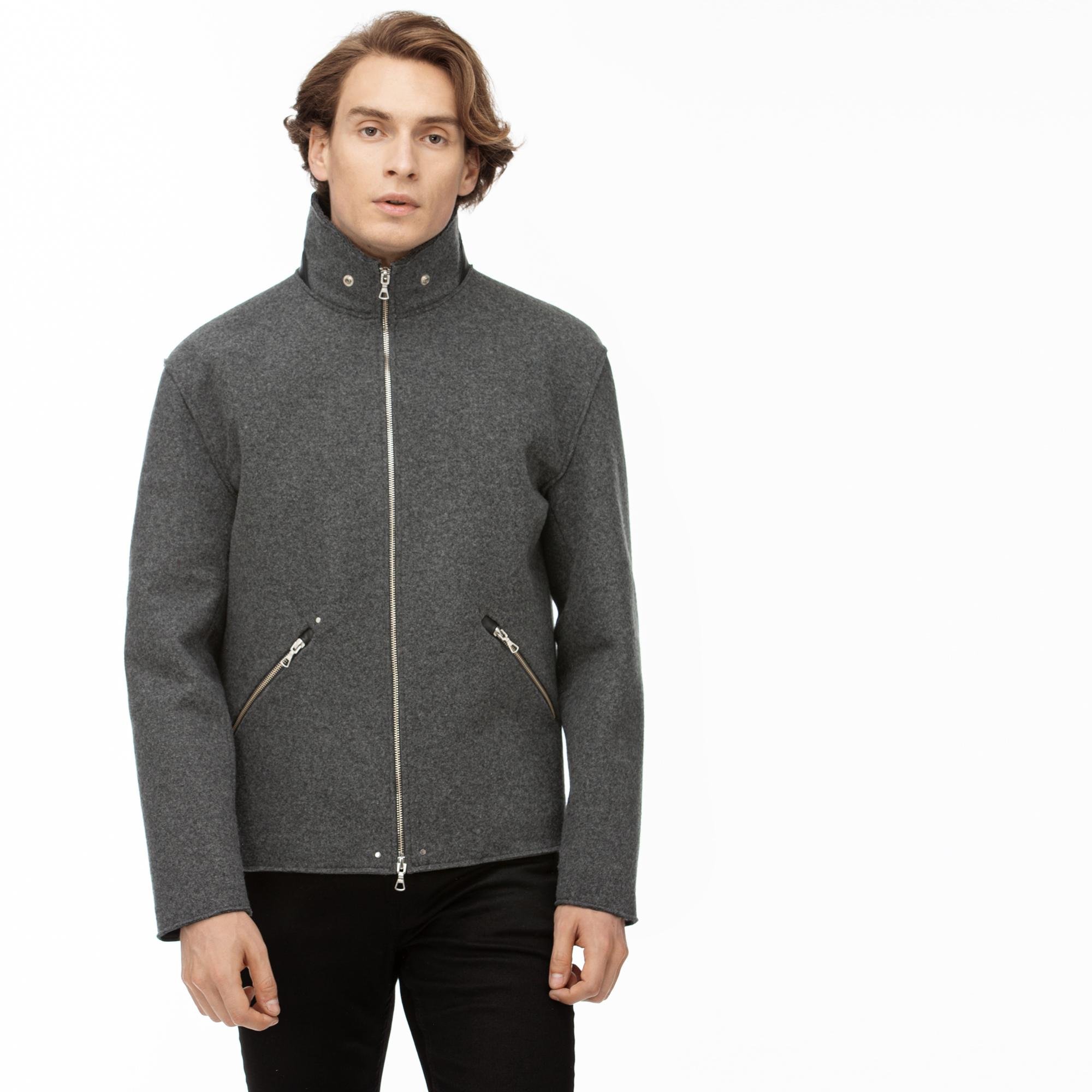 Lacoste Men's Premium Wool And Leather Accent Zip Jacket