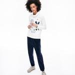 Lacoste Kadın Slim Fit Baskılı Dik Yaka Beyaz Sweatshirt