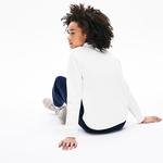 Lacoste Kadın Slim Fit Baskılı Dik Yaka Beyaz Sweatshirt