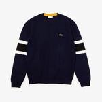 Lacoste Men's Crew Neck Contrast Bands Heathered Jacquard Sweater