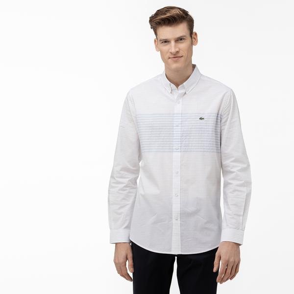 Lacoste Men's Regular Fit Block Striped Button-Down Collar Shirt