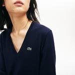 Lacoste Women's Solid Cotton V-Neck Sweater
