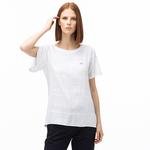 Lacoste Kadın Kayık Yaka Çizgili Beyaz T-Shirt