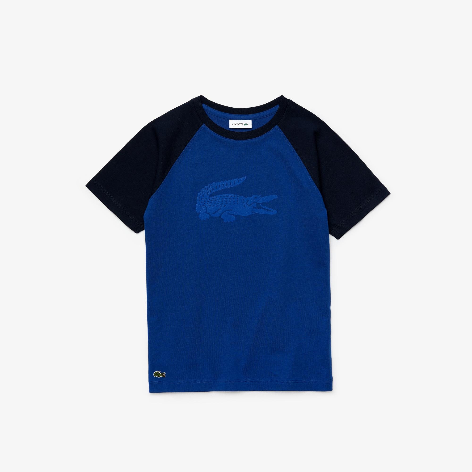 Lacoste Boy's Crocodile Print Bicolour Cotton T-Shirt