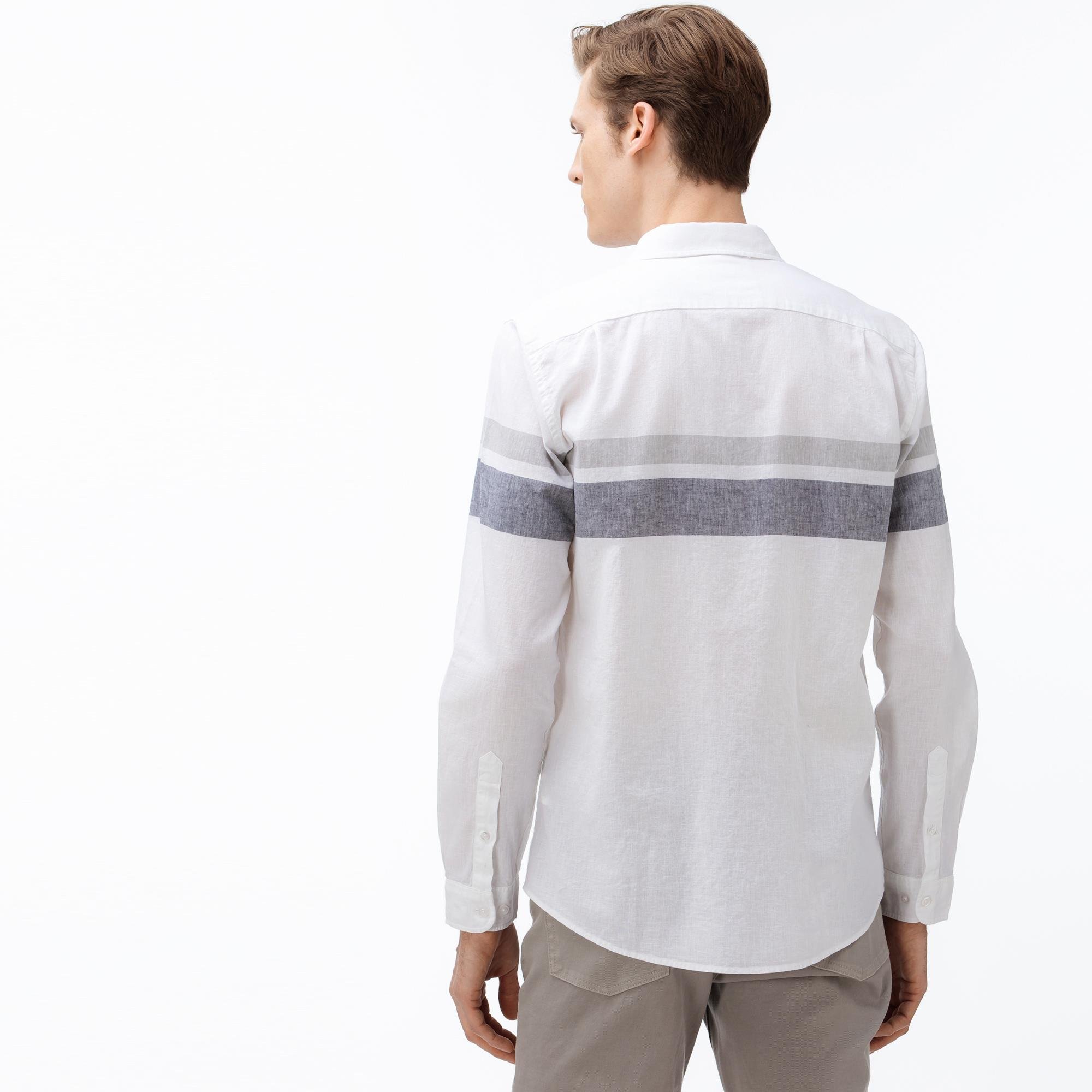 Lacoste Men's Slim Fit Block Striped Button-Down Collar Shirt