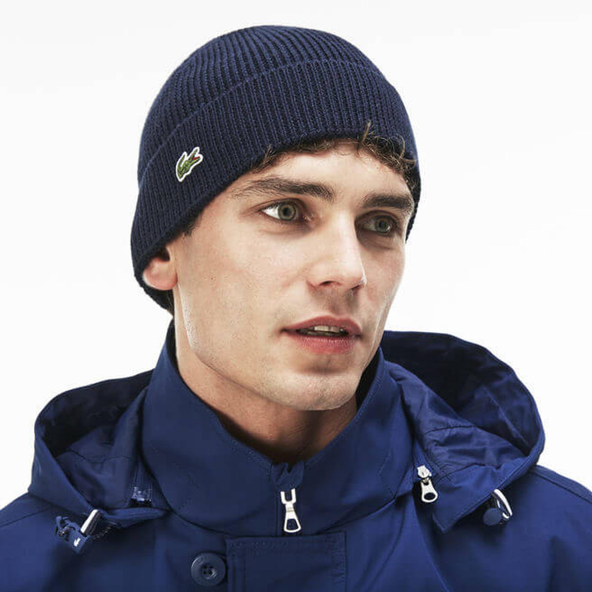 Lacoste Men's Turned Edge Ribbed Wool Beanie