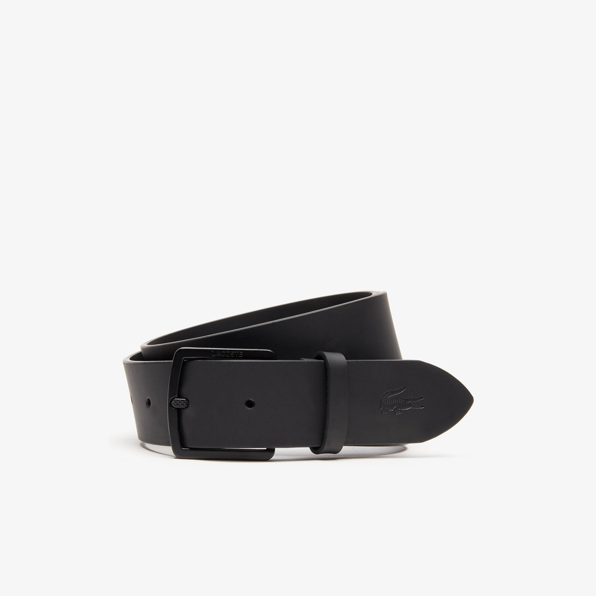 Lacoste Men's Engraved Buckle And Crocodile Smooth Leather Belt