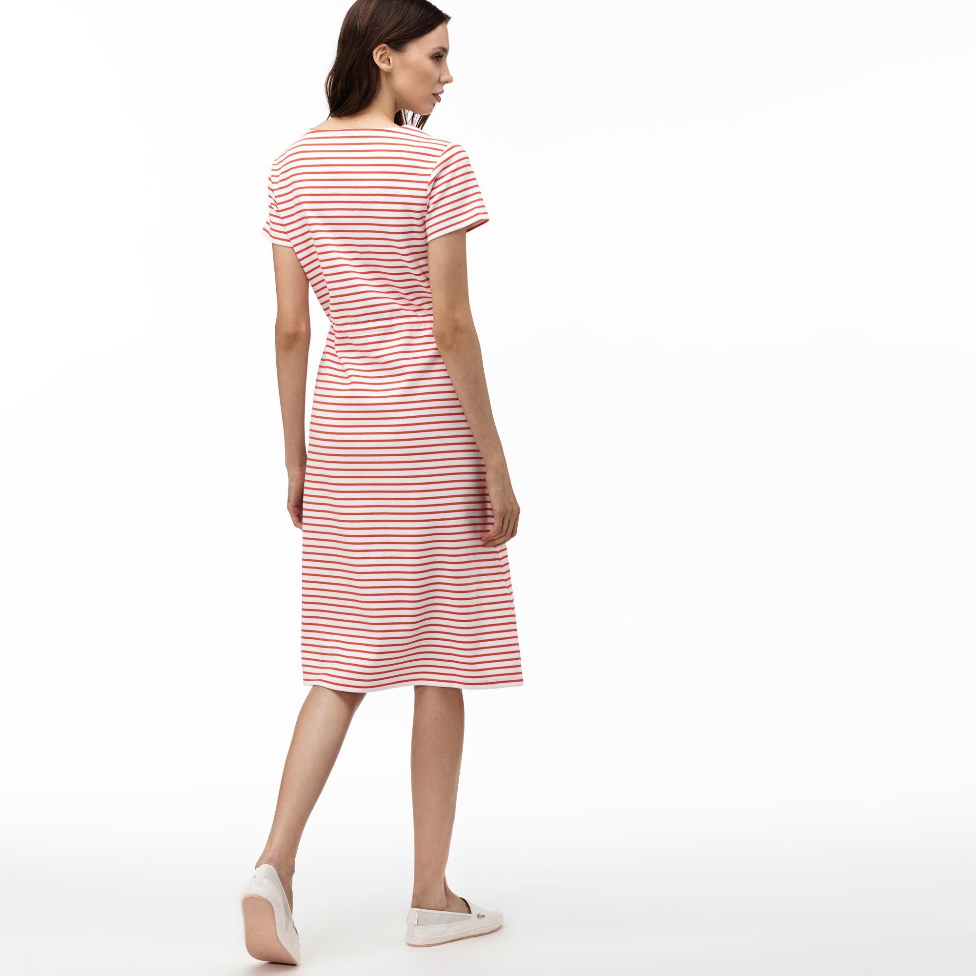 Lacoste Women's V-Neck Striped Short Sleeve Dress