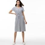 Lacoste Women's V-Neck Striped Short Sleeve Dress