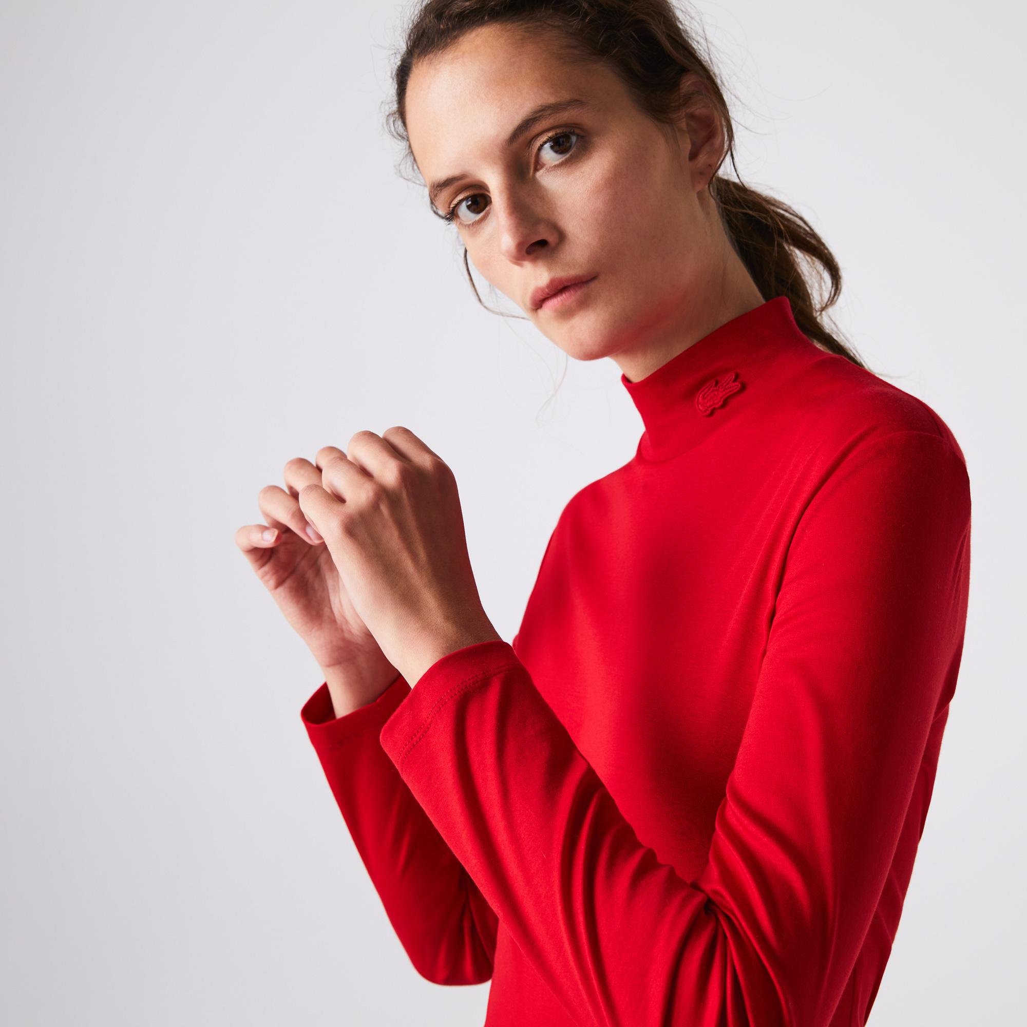 Lacoste Kadın Boğazlı Yaka Uzun Kollu Kırmızı T-Shirt