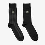 Lacoste Unisex Desenli Uzun Siyah 2'li Çorap