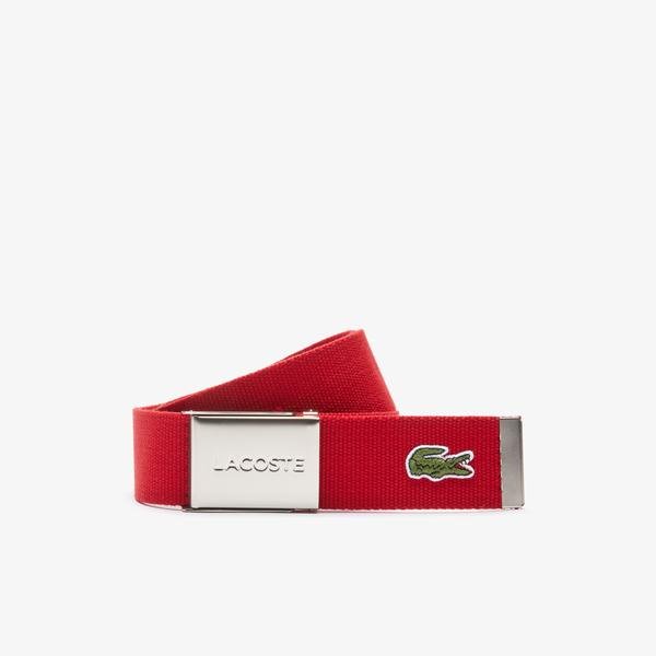 Lacoste Men's Made İn France Lacoste Engraved Buckle Woven Fabric Belt