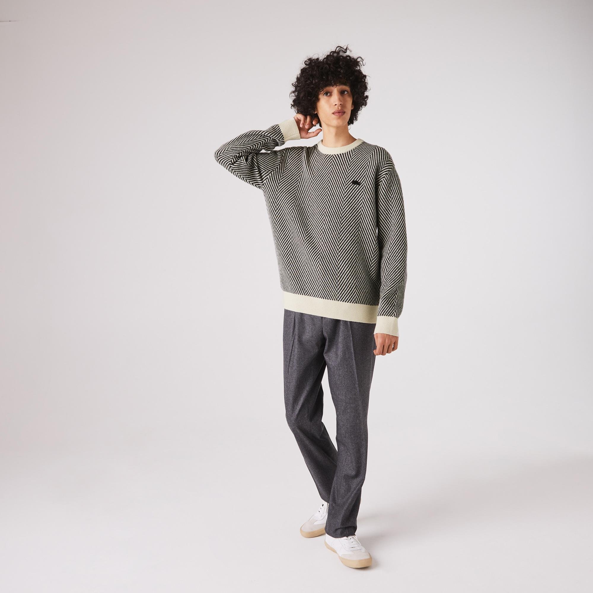 Lacoste Męski Teksturowany Ekologiczny Wełniany Sweter Z Okrągłym Wycięciem Pod Szyją