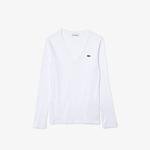 Lacoste Women's V-neck Ribbed Cotton T-shirt