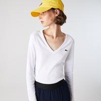 Lacoste Women's V-neck Ribbed Cotton T-shirt001