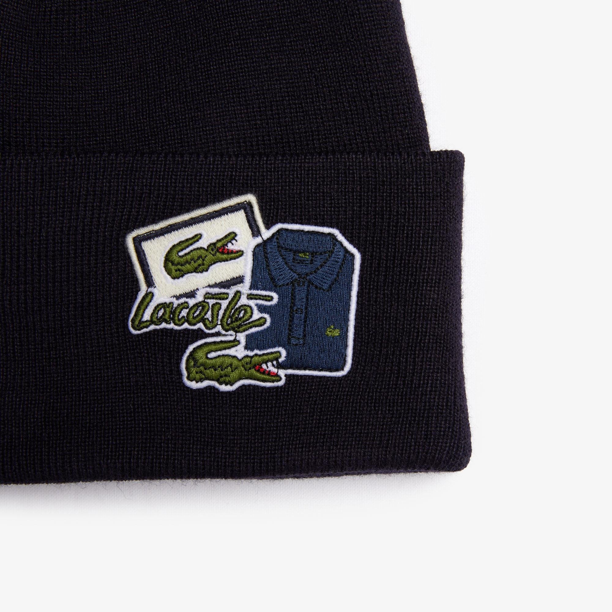 Lacoste Men's Badge Ribbed Wool Beanie