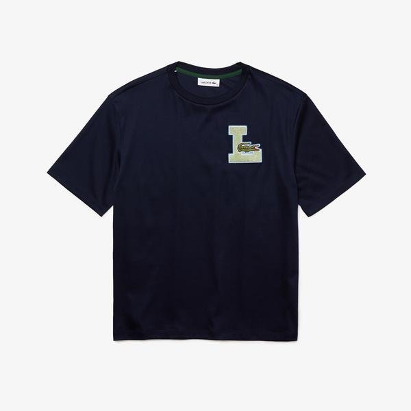 Lacoste Női Kerek Nyakkivágású Egyetemi Stílusú Nyomtatott Kitűzővel Pamut T-Shirt