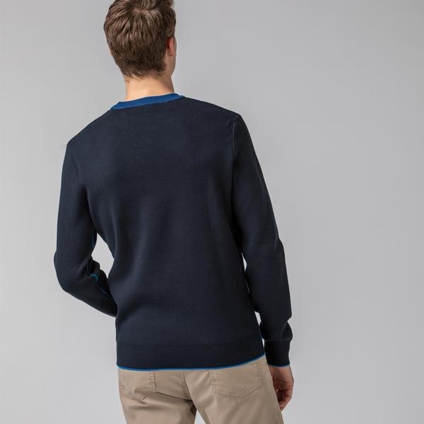 Lacoste Męski Kontrastowy Sweter Z Bawełny Organicznej Z Lamówką