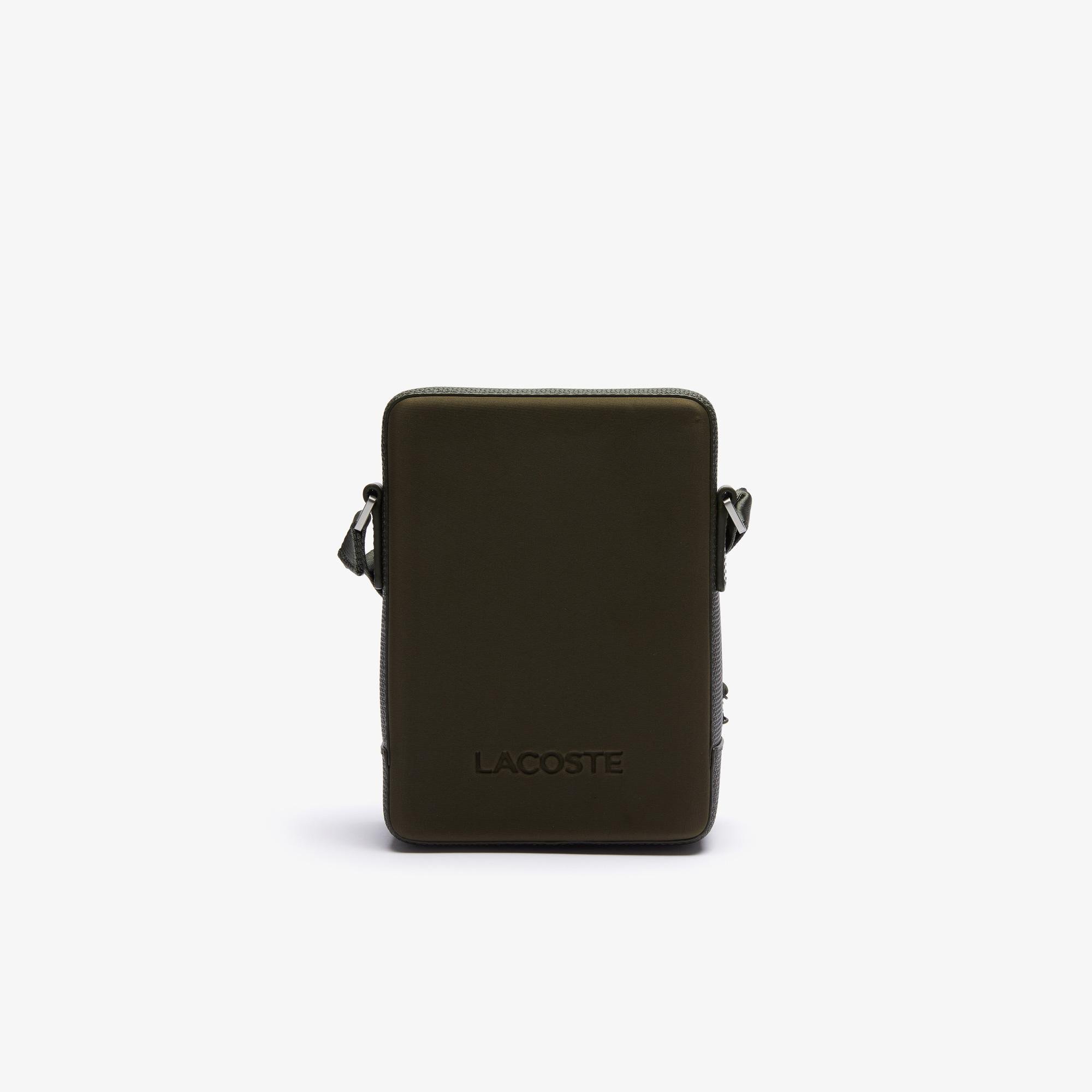 Lacoste Men’s Chantaco Vertical Graphic Matte Piqué Leather Zip Bag