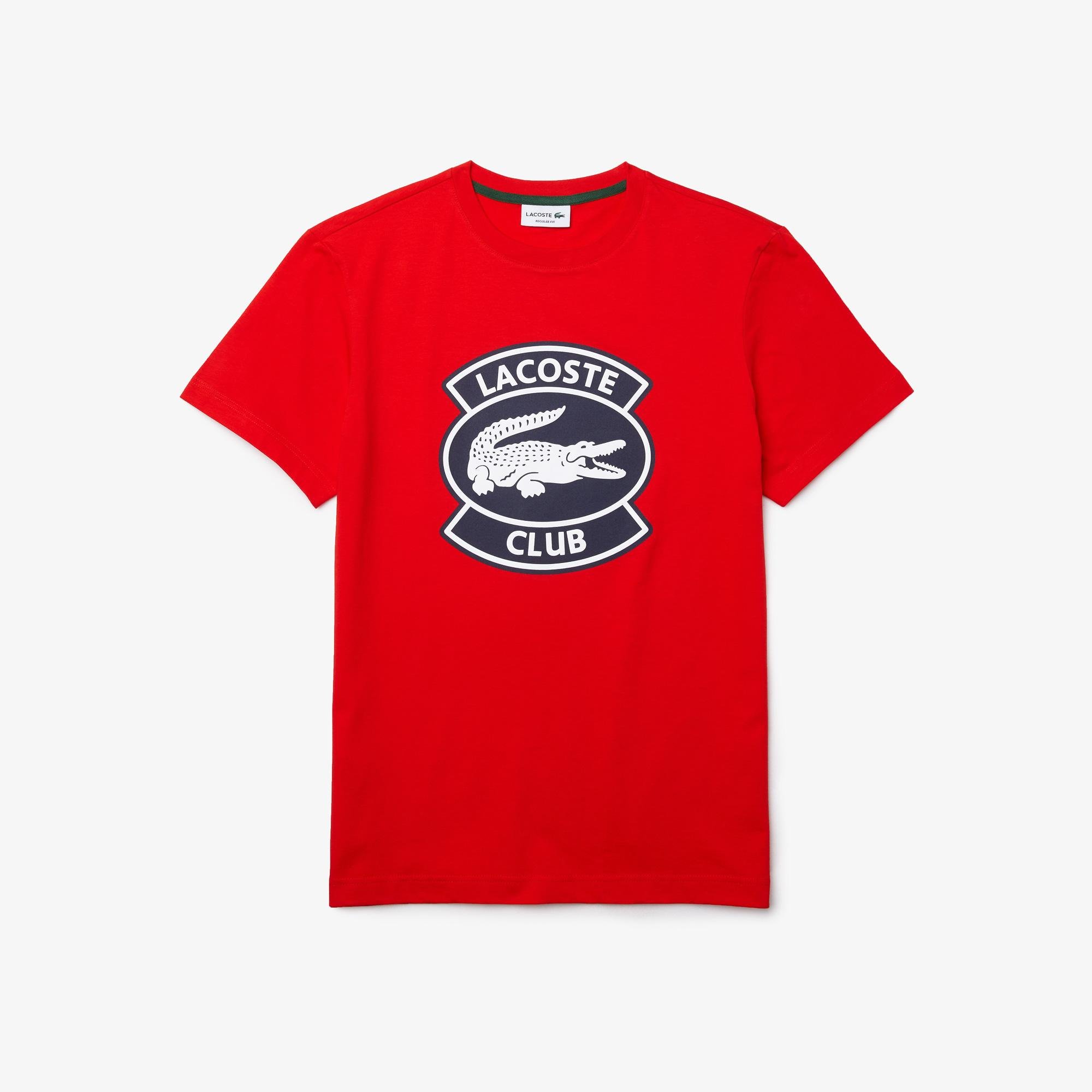 Lacoste Męski bawełniany T-shirt z okrągłym dekoltem i dużą naszywką Lacoste Club