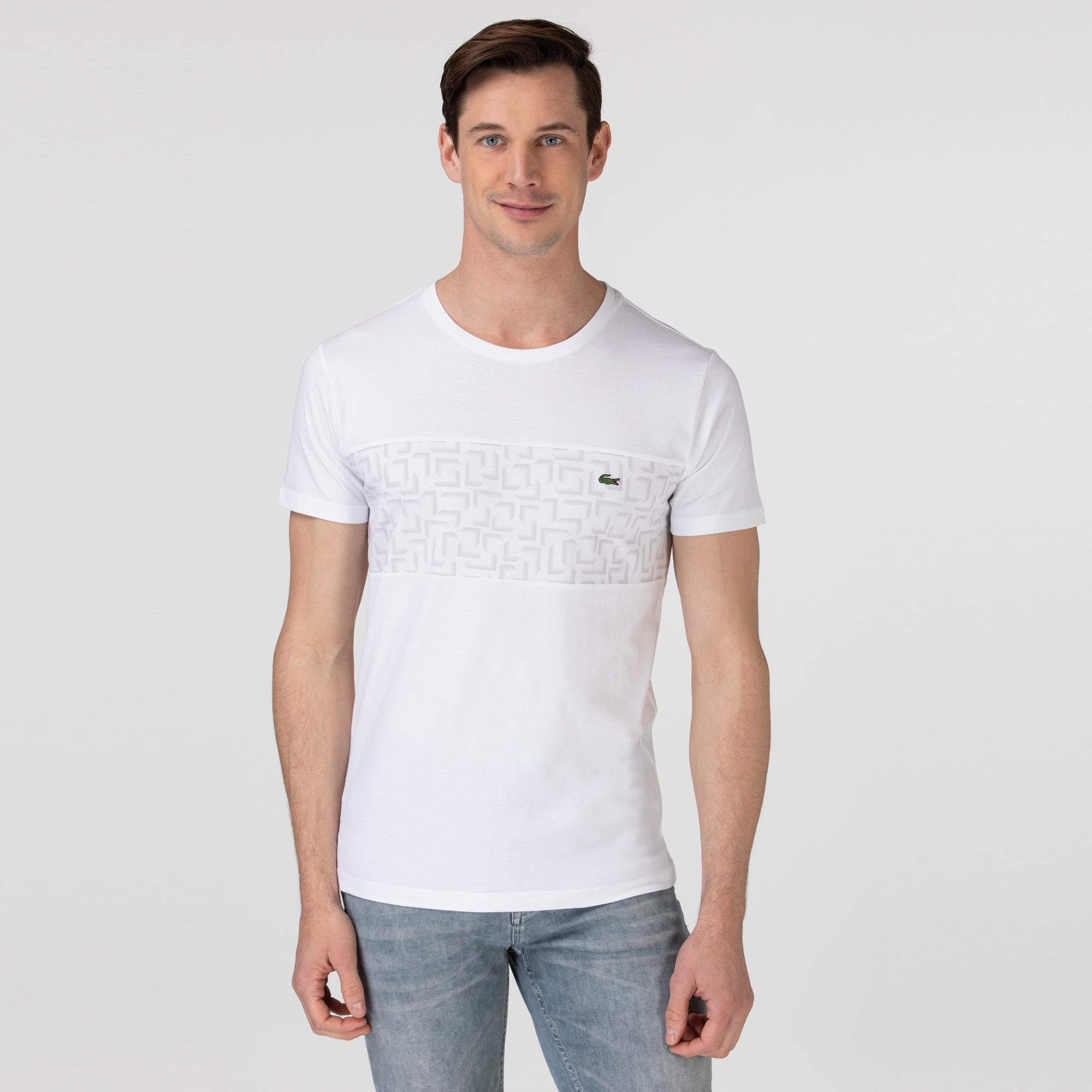 Lacoste Erkek Bisiklet Yaka Desenli Beyaz T-Shirt