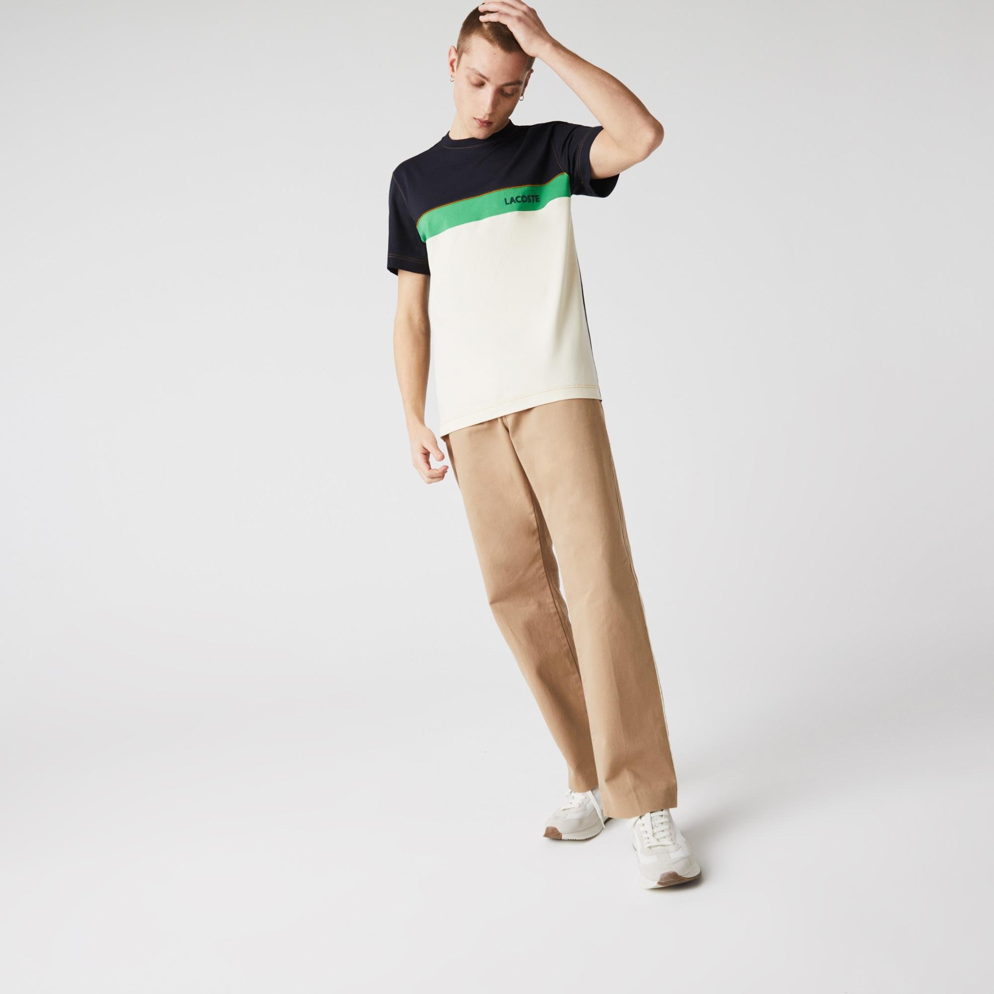 Lacoste férfi kerek nyakú feliratos kontrasztos pamut póló