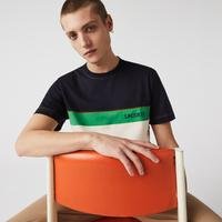 Lacoste Męski bawełniany T-shirt z okrągłym dekoltem z napisem i w bloki kolorystyczneGE8