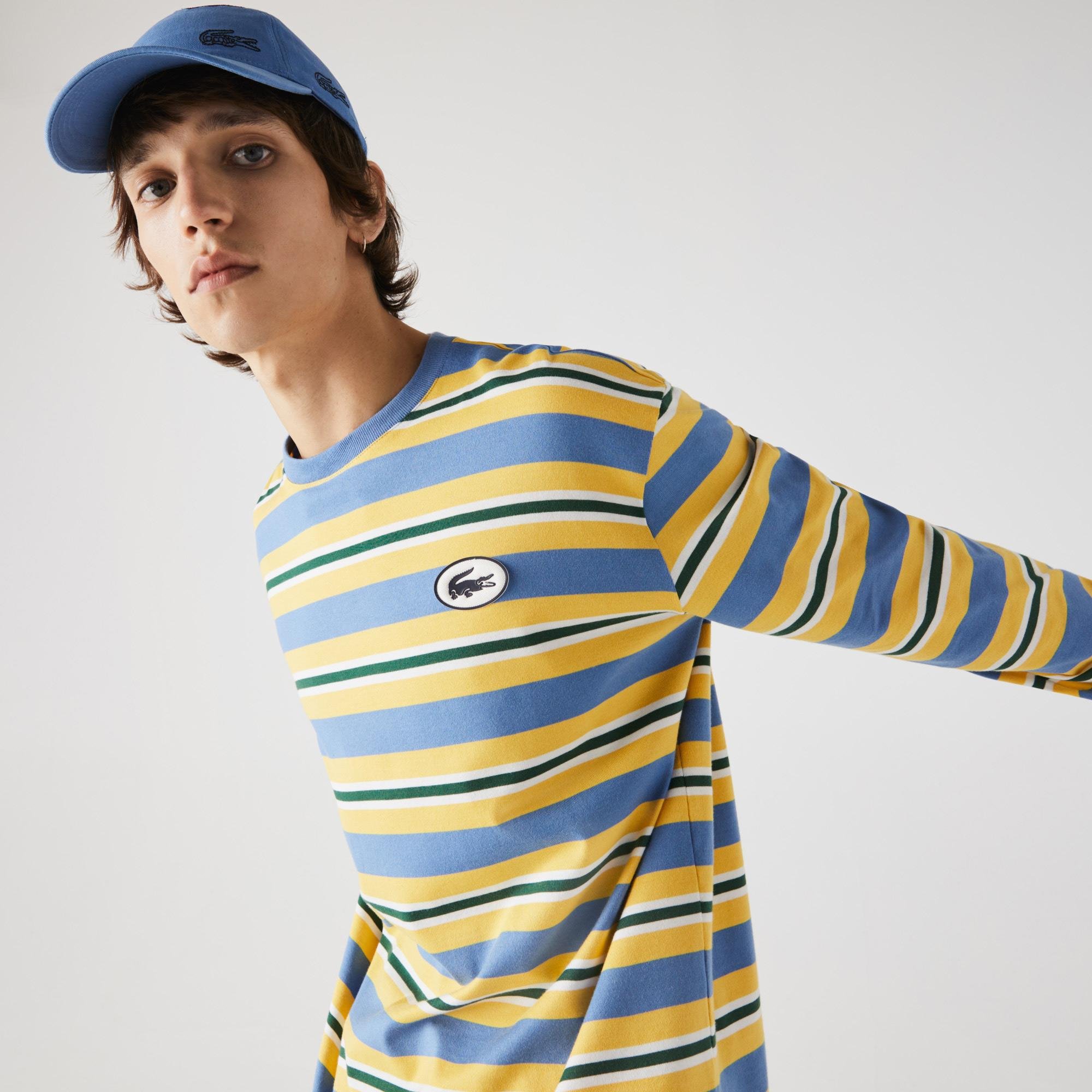 Lacoste pánské bavlněné pruhované tričko Heritage volného střihu s přiléhavým oválným výstřihem
