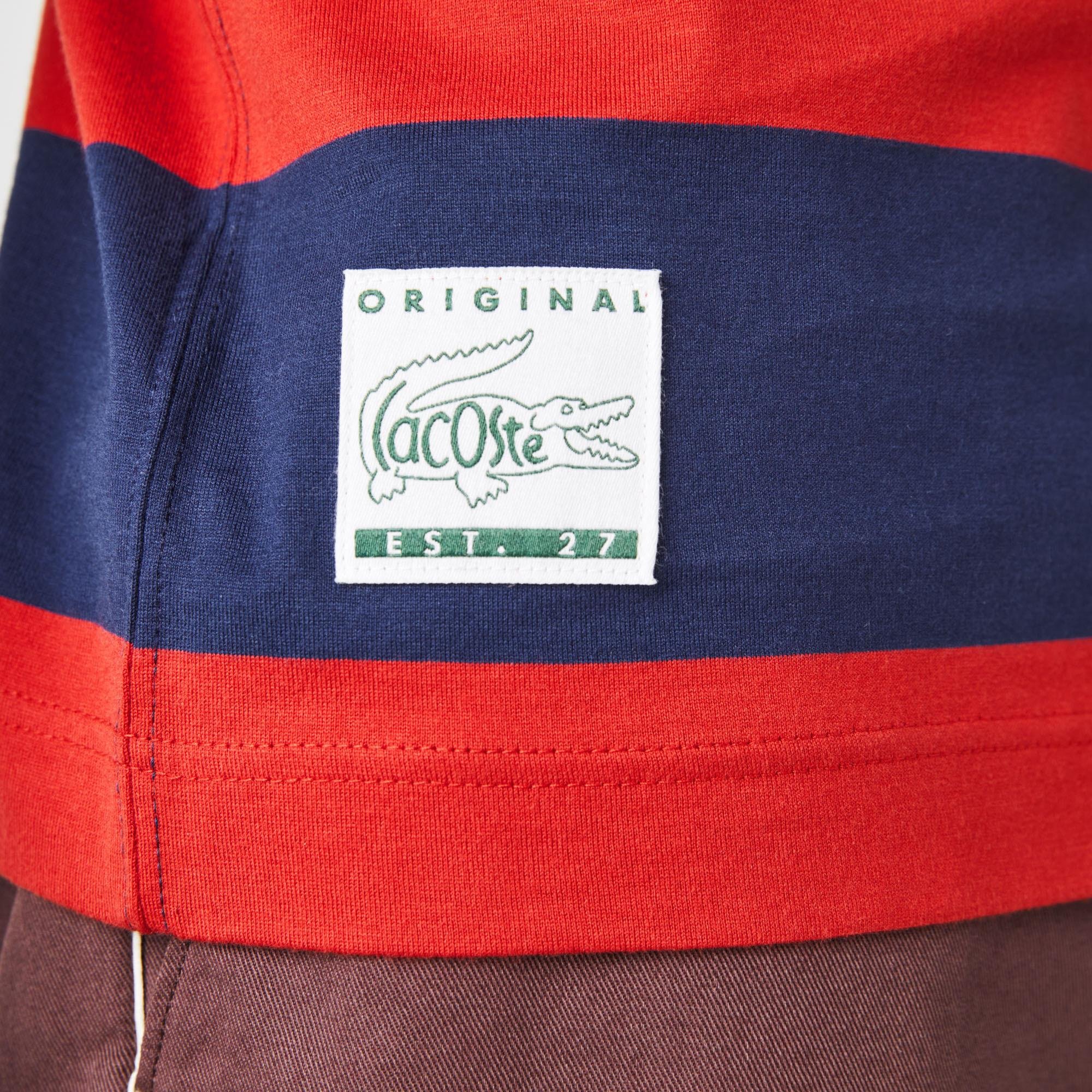 Lacoste pánské bavlněné tričko s přiléhavým oválným výstřihem se širokými pruhy