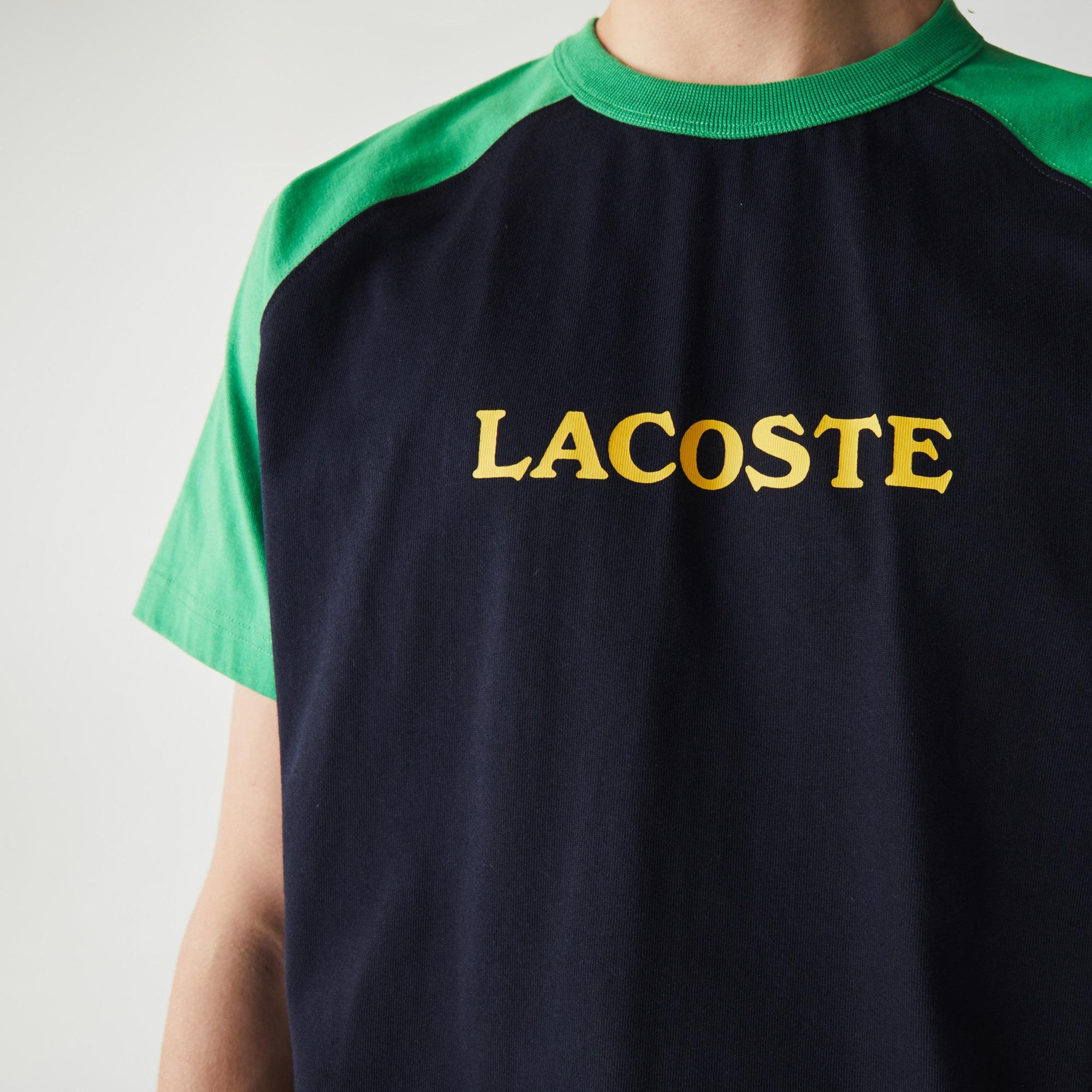Lacoste L!VE Bawełniany dwukolorowy T-shirt unisex z napisem