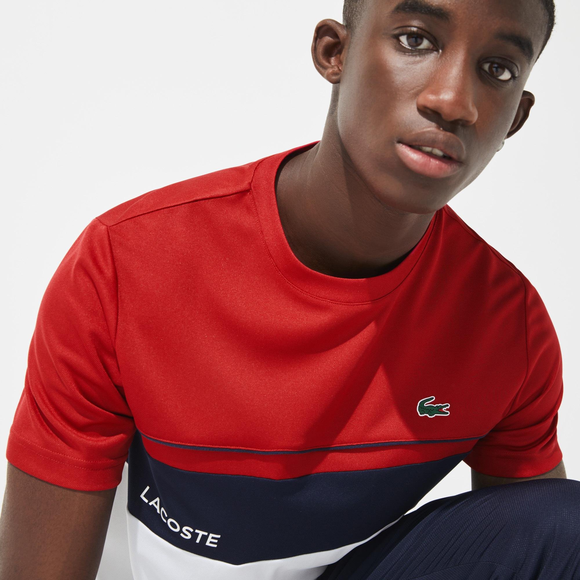 Lacoste SPORT pánské prodyšné tričko s přiléhavým oválným výstřihem barevné bloky