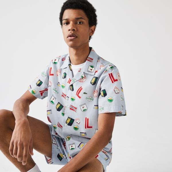 Lacoste pánská bavlněná košile úzkého střihu s potiskem havajského stylu