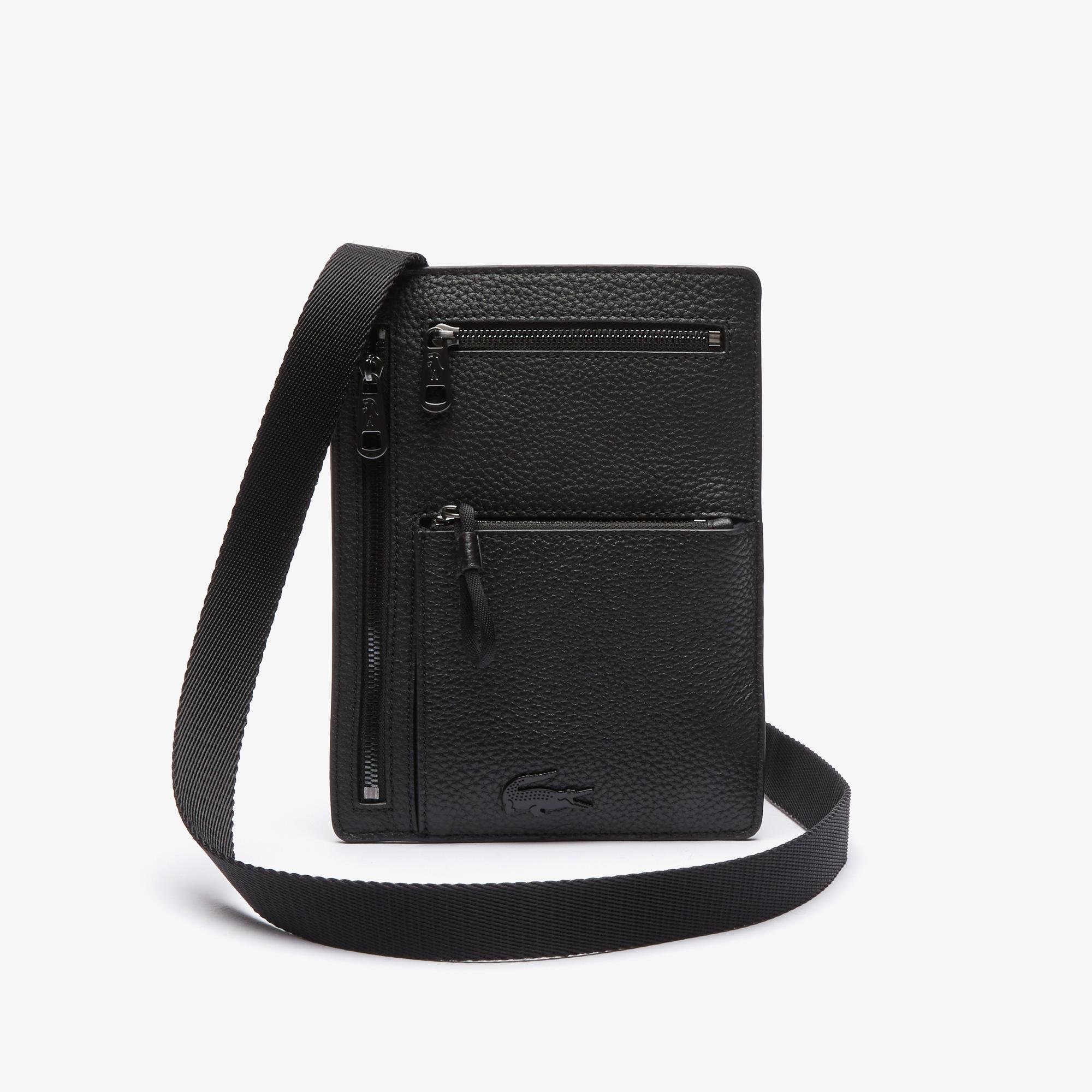 Lacoste Men’s Soft matte Neck Strap Grained Leather Wallet Bag