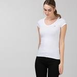 Lacoste Kadın V Yaka Beyaz T-Shirt