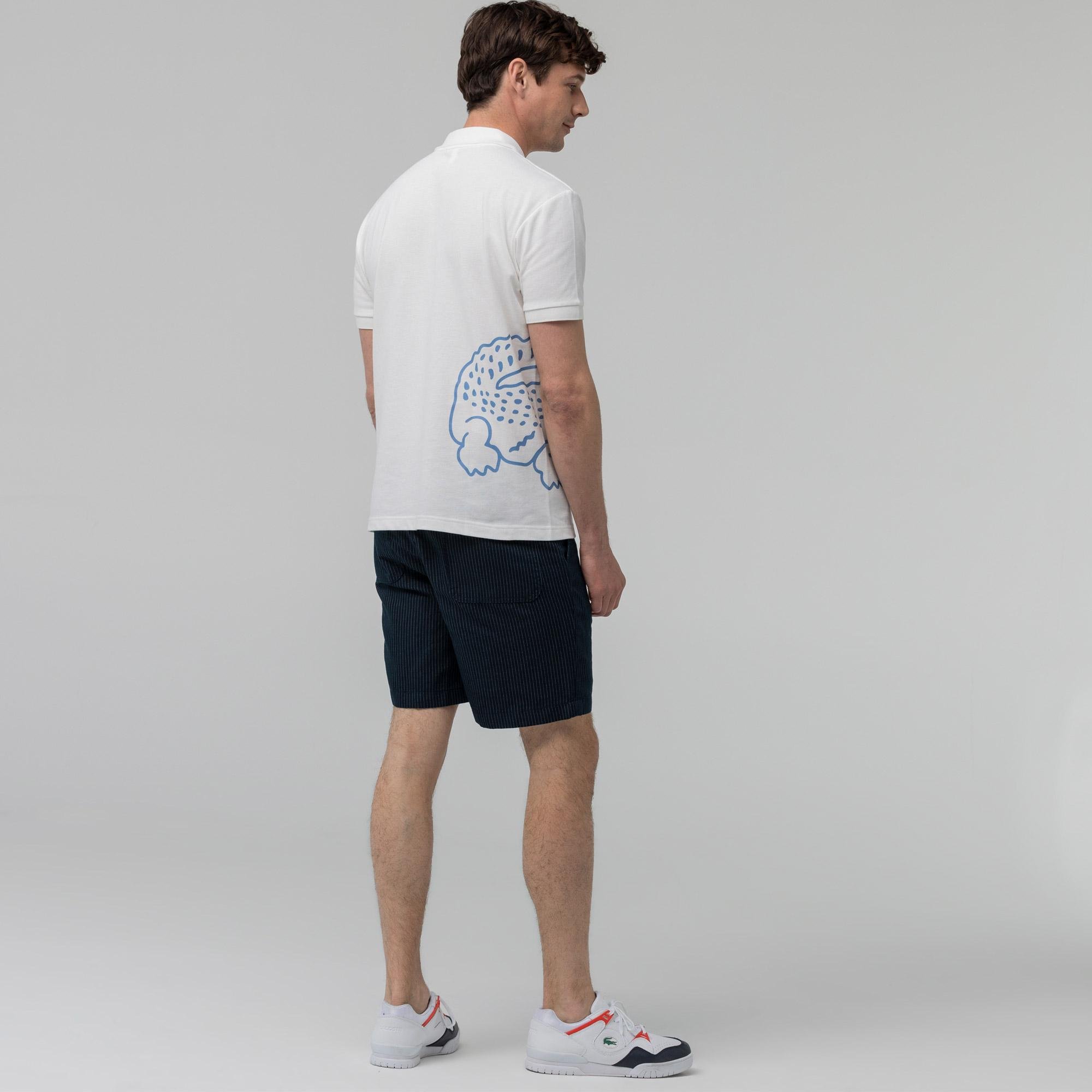 Lacoste Men's Bermuda Shorts With Fine Stripes Made Of A Cotton And Linen Blend