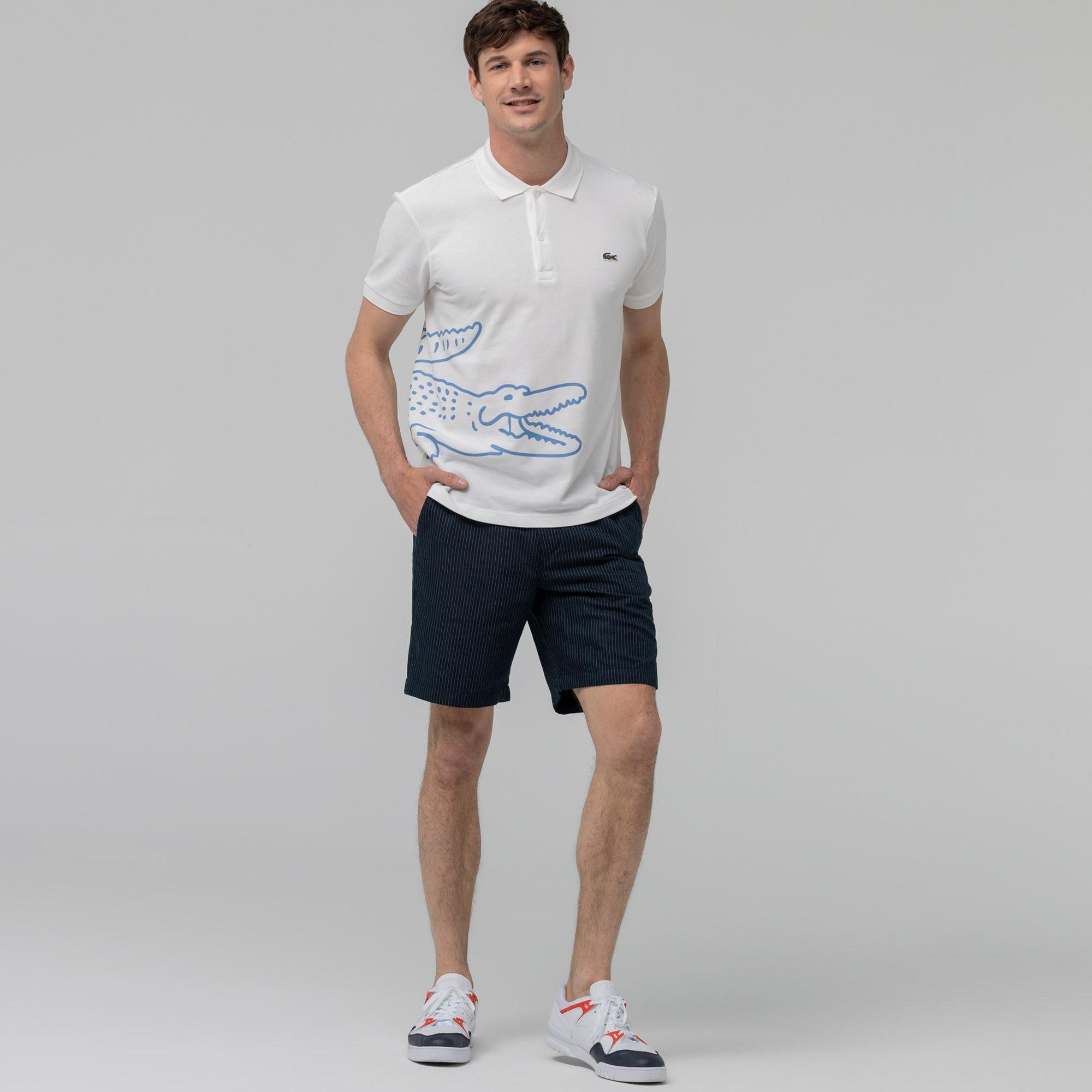 Lacoste Men's Bermuda Shorts With Fine Stripes Made Of A Cotton And Linen Blend