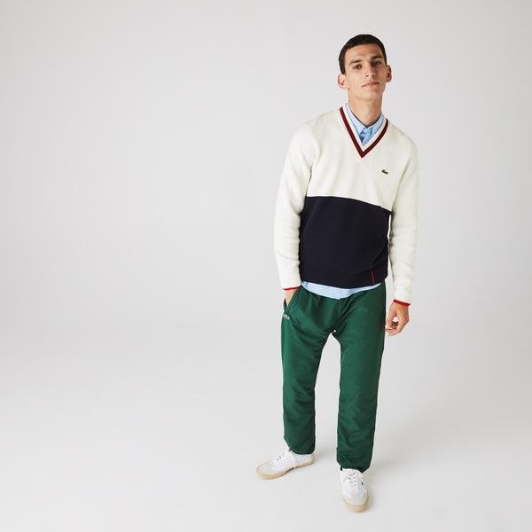 Lacoste Men's Made in France Two-Tone Wool V-Neck Sweater
