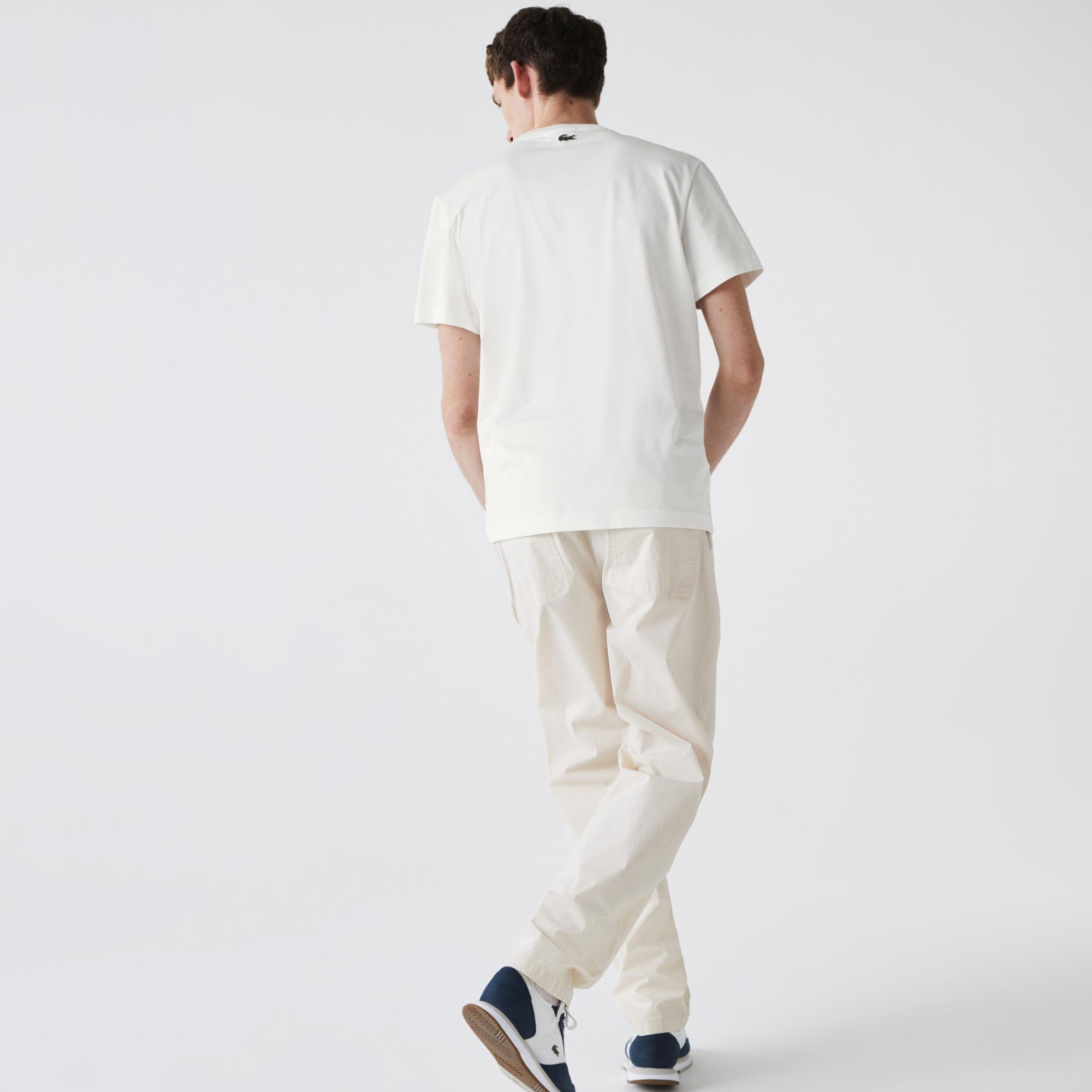 Lacoste Męski bawełniany T-shirt z gumą z paskiem i naszywką