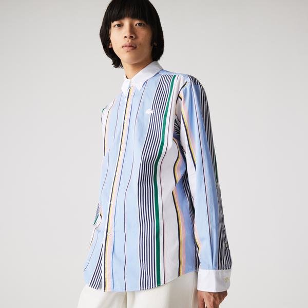 Lacoste LIVE Men’s Relaxed Fit Mismatched Stripes Cotton Shirt