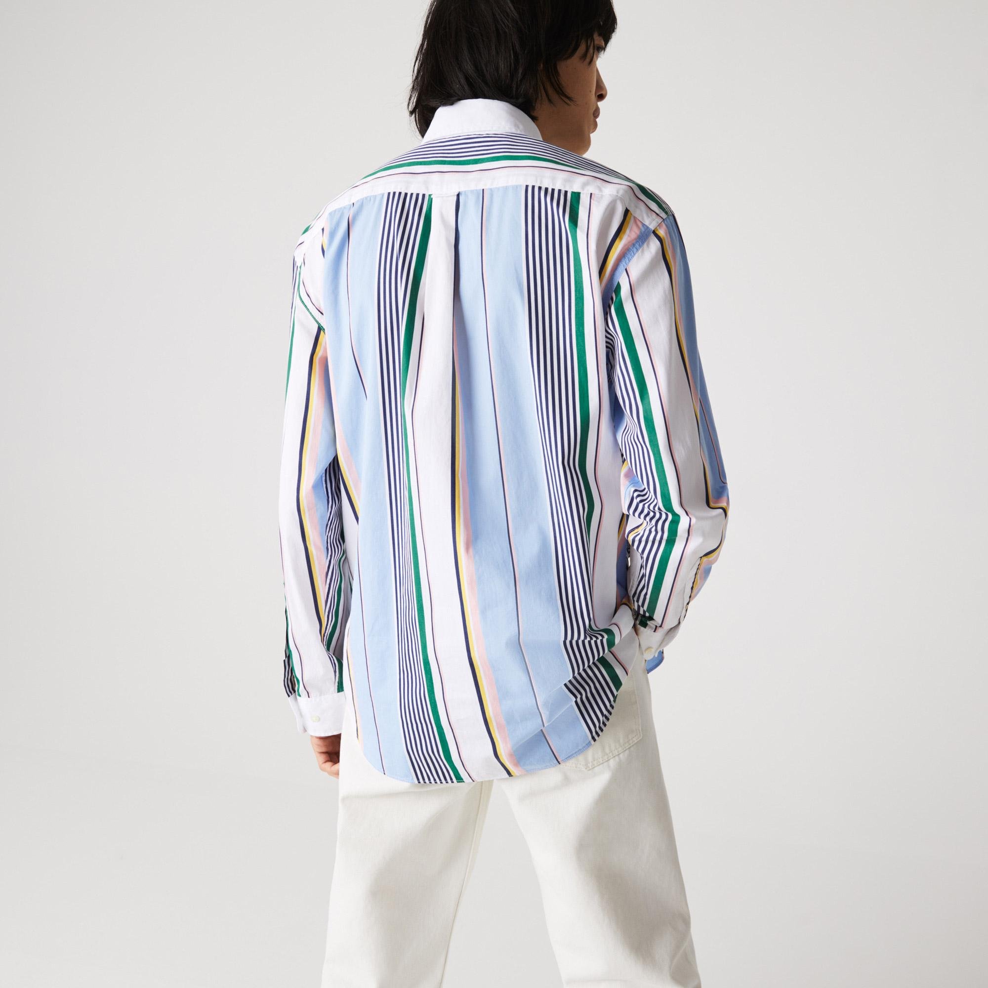 Lacoste L!VE pánská bavlněná košile volného střihu s nerovnoměrnými pruhy