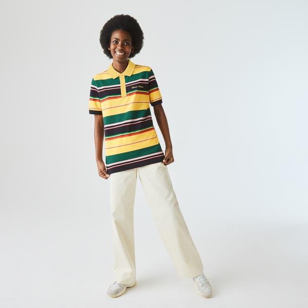 Lacoste L!VE Unisex Embroidered Striped Cotton Piqué Polo